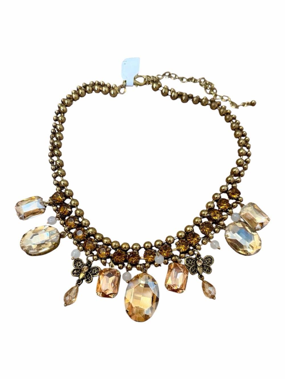 Vintage Style Gold Rhinestone and Beaded Butterfly Necklace